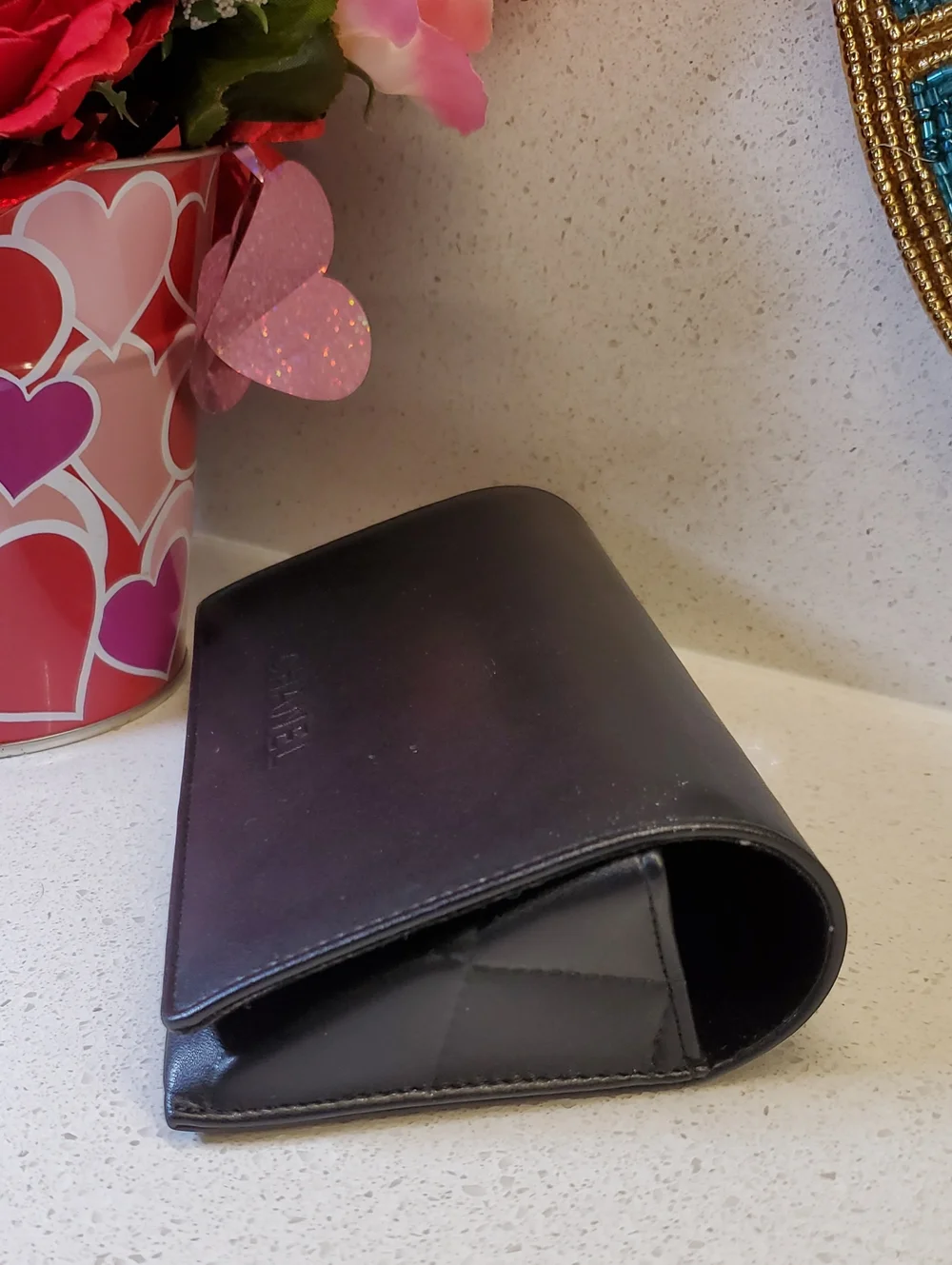 CHANEL Black Leather Wallet Clutch